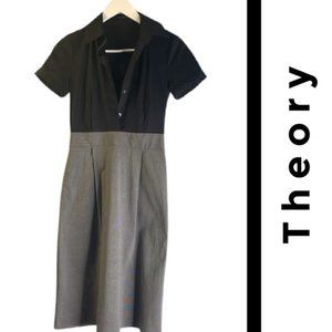 Theory - Color Block Collared Shirt Dress - Black & Grey - Size 8